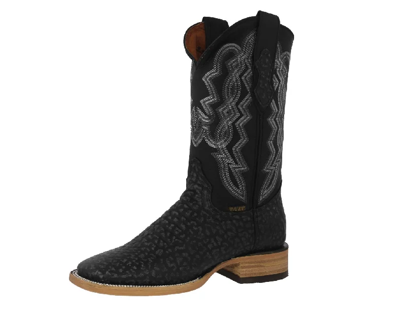 Men's cowboy boots with a high - heeled designMens Black Cowboy Boots Bull Neck Print Leather - Square Toe