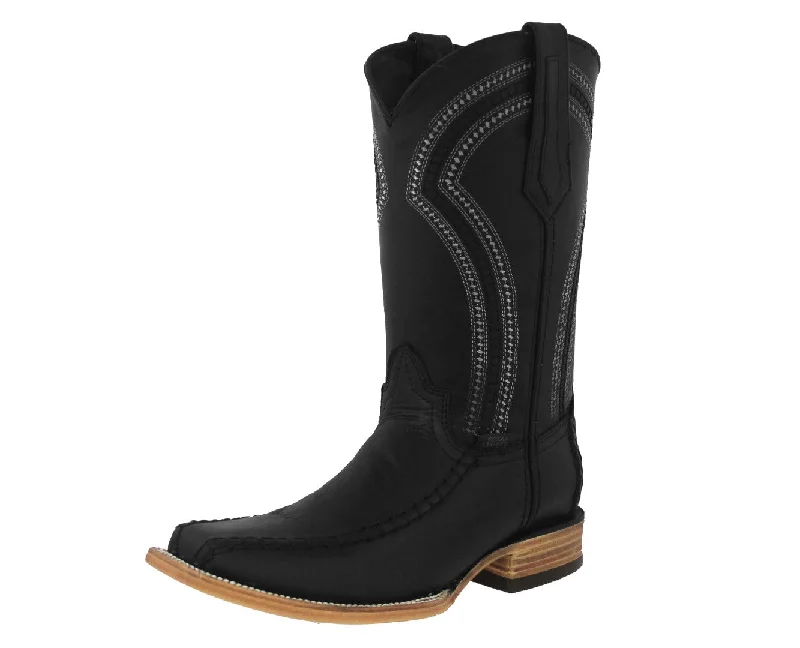 Men's cowboy boots with a suede shaftMens Black Cowboy Boots Solid Leather - Square Toe