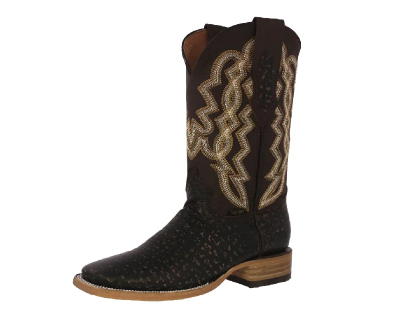 Men's genuine leather cowboy boots with a pointed toeMens Brown Cowboy Boots Bull Neck Print Leather - Square Toe