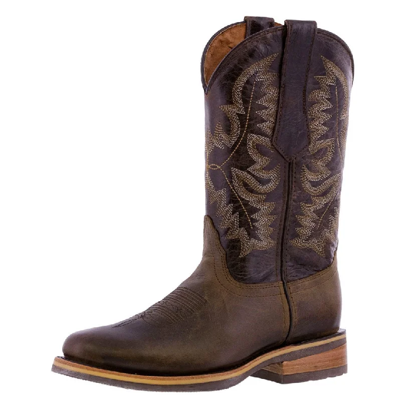 Men's cowboy boots with a scalloped edgeMens Brown Western Leather Cowboy Boots Saddle Roper Toe