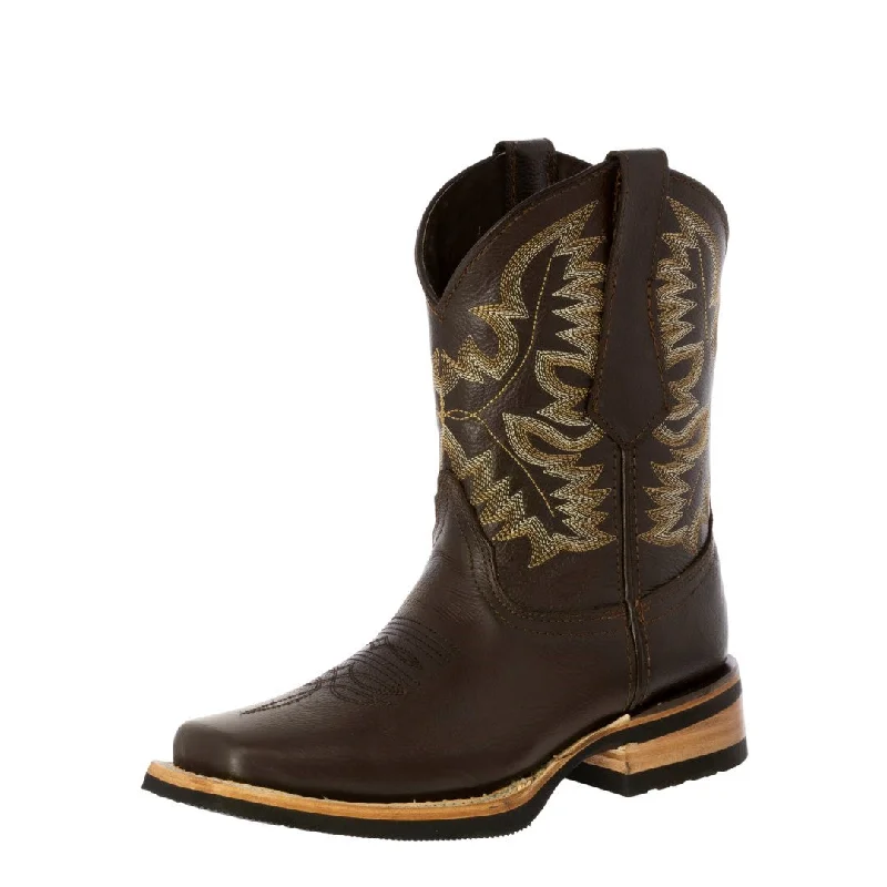 Men's cowboy boots with a snake - skin textureMens Brown Western Wear Leather Cowboy Boots - Square Toe