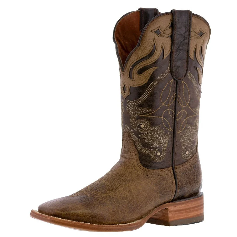 Men's cowboy boots with a pull - on strapMens Cheyenne Rustic Brown Two Tone Leather Cowboy Boots - Square Toe