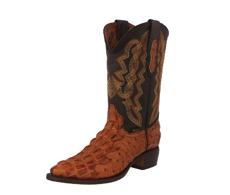 Men's cowboy boots with a high - heeled designMens Cognac Crocodile & Ostrich Print Leather Cowboy Boots - J Toe