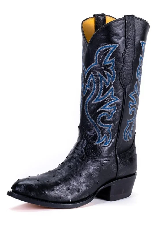 Vintage - style men's western boots with a square toe and spur ledgeCowtown Men's Black Full Quill Ostrich Boots