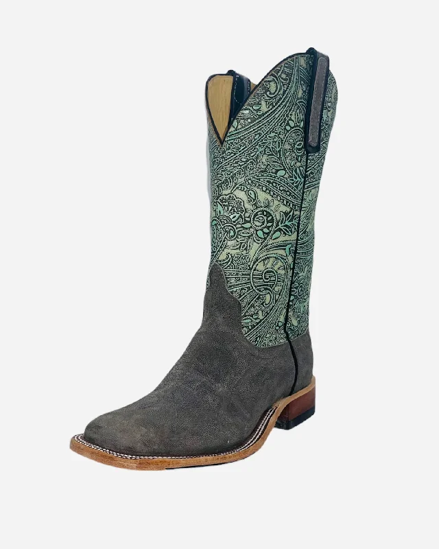 Men's western boots with a decorative concho belt and buckleAnderson Bean Exclusive Grey Buffed Elephant Men's Boot