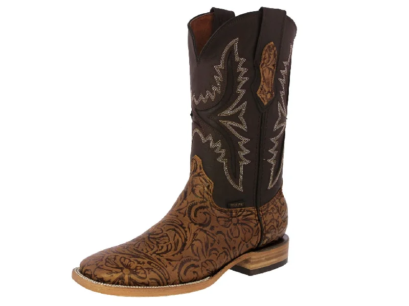 Men's genuine leather cowboy boots with a pointed toeMens Honey Brown Cowboy Boots Hand Toole Leather - Square Toe