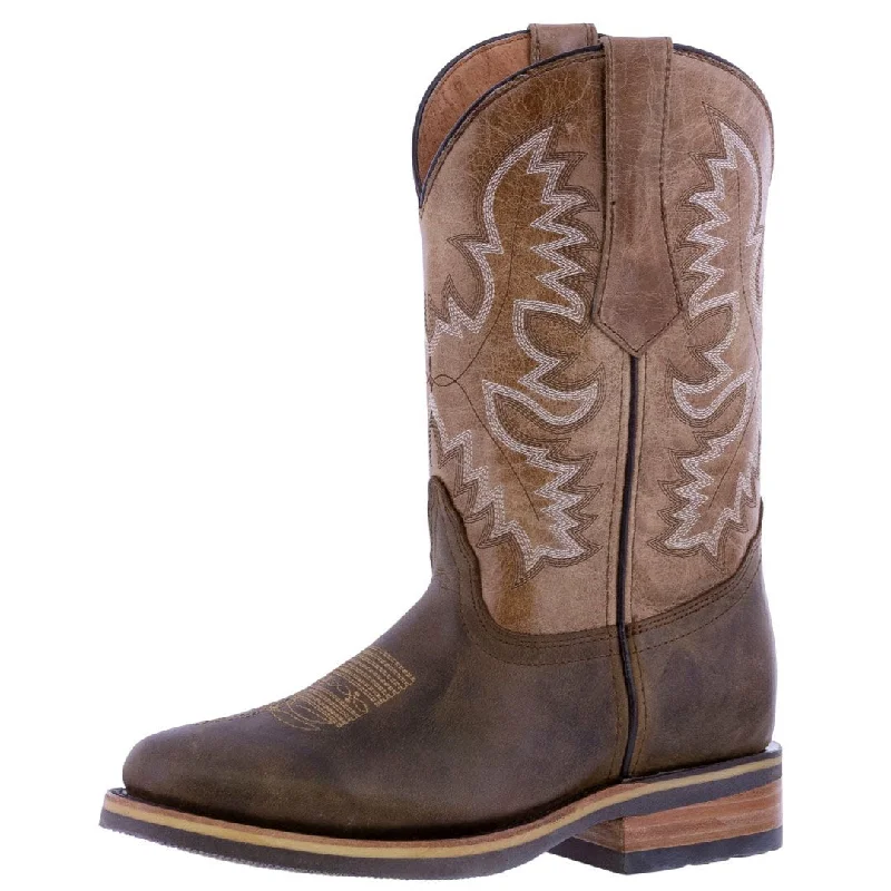 Vintage - style men's cowboy boots with a square toeMens Honey Brown Western Leather Cowboy Boots Saddle Roper Toe