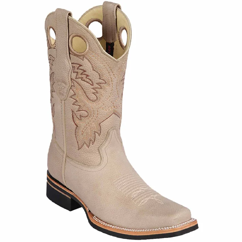 Men's western boots with a scalloped edge and a pull - on strapMen's Los Altos Genuine Leather Rodeo Square Toe Boots 8132709