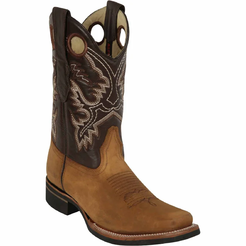 Men's western boots with a tooled leather design on the shaftMen's Los Altos Genuine Leather Rodeo Square Toe Boots 8136231