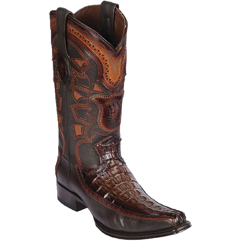 Men's western boots with a tooled leather design on the shaftMen's Los Altos Original Caiman Tail and Deer European Square Toe Boot 76F0116