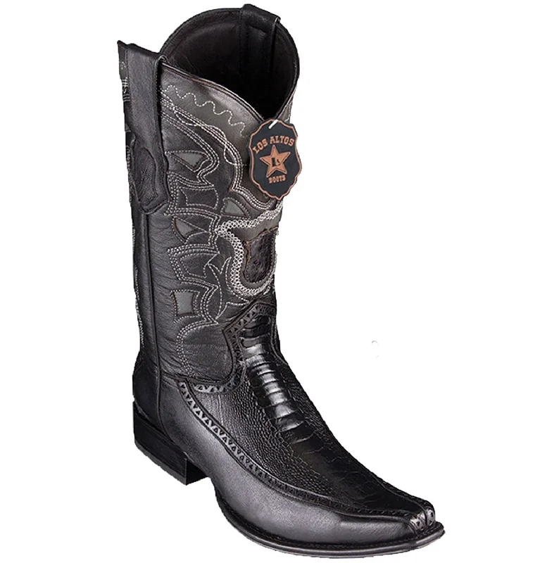 Men's genuine leather western boots with a snake - skin inlayMen's Los Altos Original Ostrich Leg and Deer European Square Toe Boot 76F0505