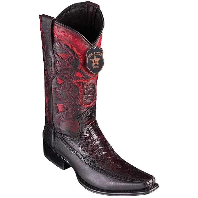 Western - style men's boots with intricate tooling and stitchingMen's Los Altos Original Ostrich Leg and Deer European Square Toe Boot 76F0518