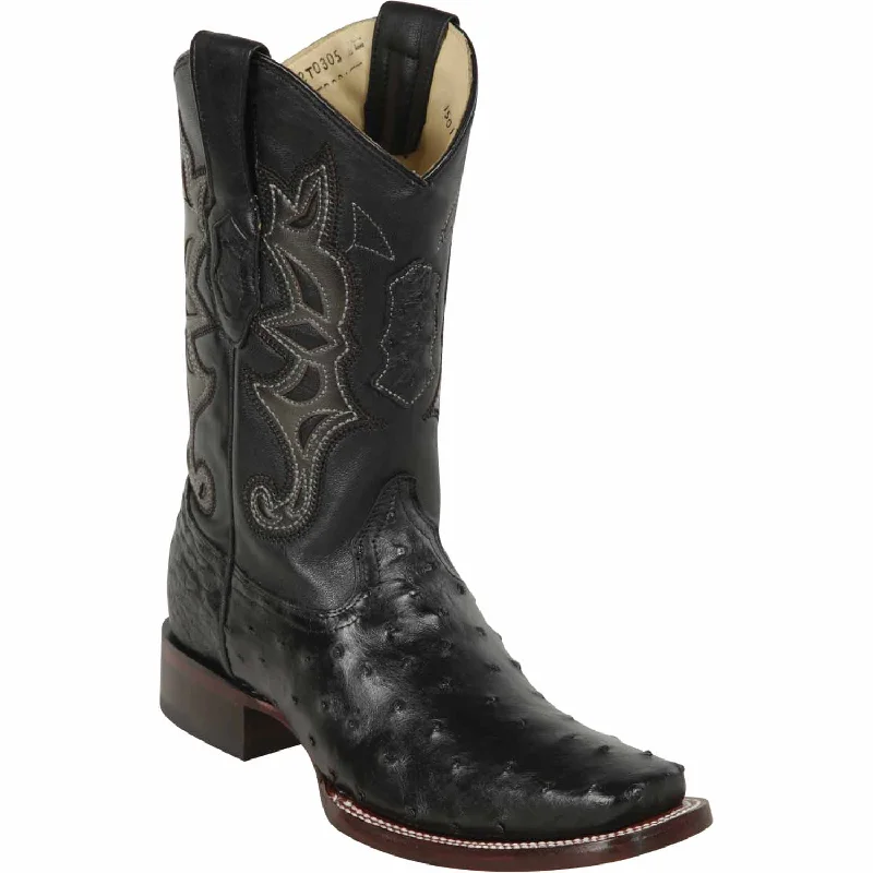 Men's western boots with a decorative inlay on the toe and heelMen's Los Altos Ostrich Rodeo Square Toe Boots 812T0305