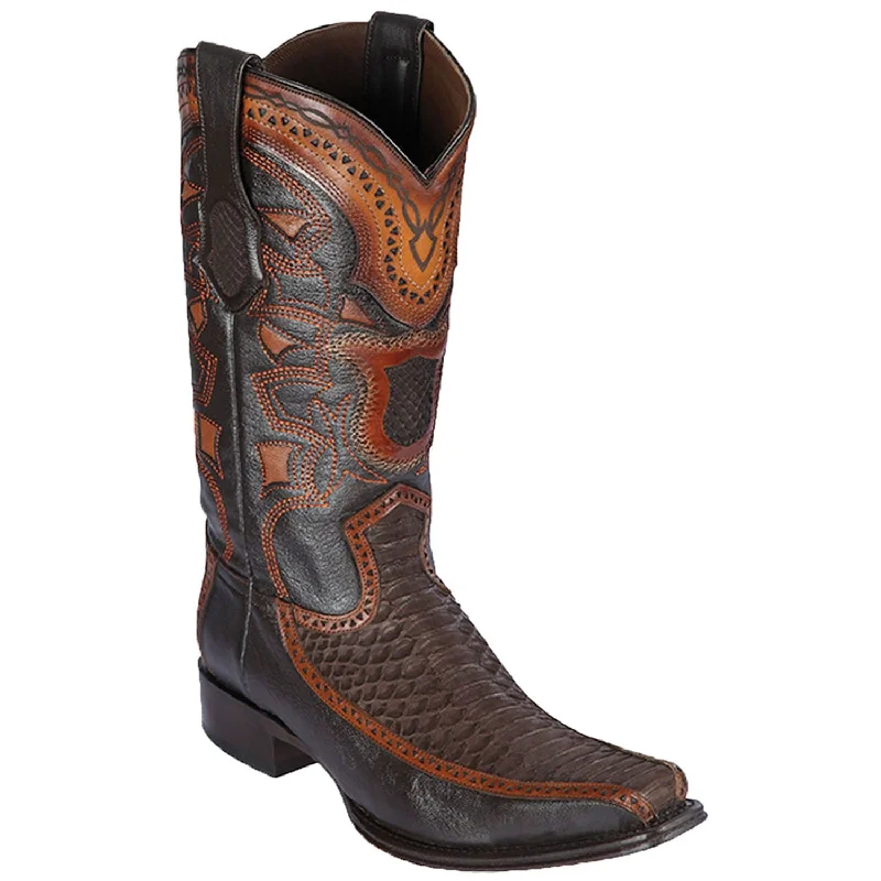 Men's western boots in a rich brown or black leatherMen's Los Altos Python and Deer European Square Toe Boot 76FN5707