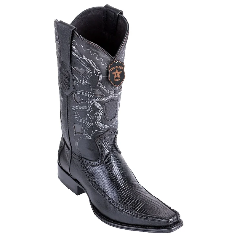 Men's western boots with a concho - studded strap and a pointed toeMen's Los Altos Ring Lizard and Deer European Square Toe Boot 76F0605