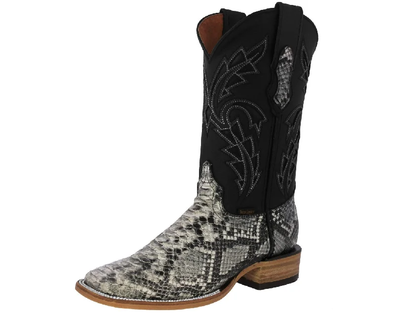 Men's cowboy boots with a tooled leather designMens Natural Cowboy Boots Python Print Leather - Square Toe