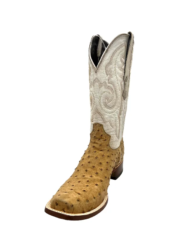 Men's western boots with a scalloped edge and a pull - on strapTanner Mark Men's Ostricth Print Boots