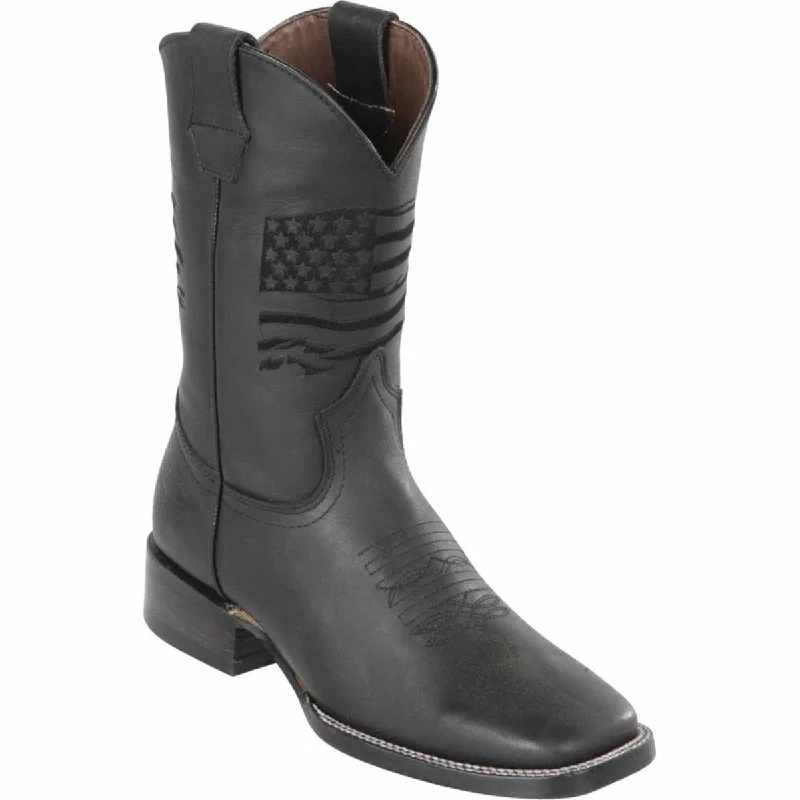 Men's western boots with a tooled leather design on the shaftMen's Quincy Wide Square Toe Boot Q822A8305