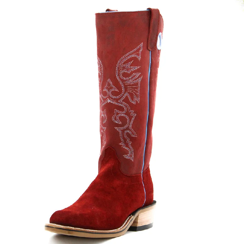 Men's western boots with a tooled leather design on the shaftOlathe Exclusive Hot Red Waxy Commander Men's Boot