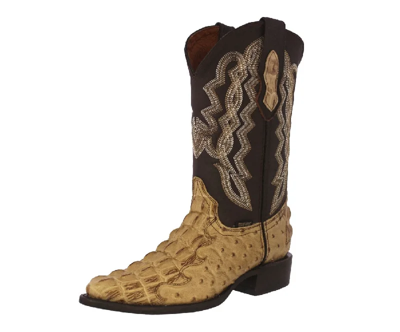 Alligator - print men's cowboy boots for a bold lookMens Sand Crocodile & Ostrich Print Leather Cowboy Boots - J Toe