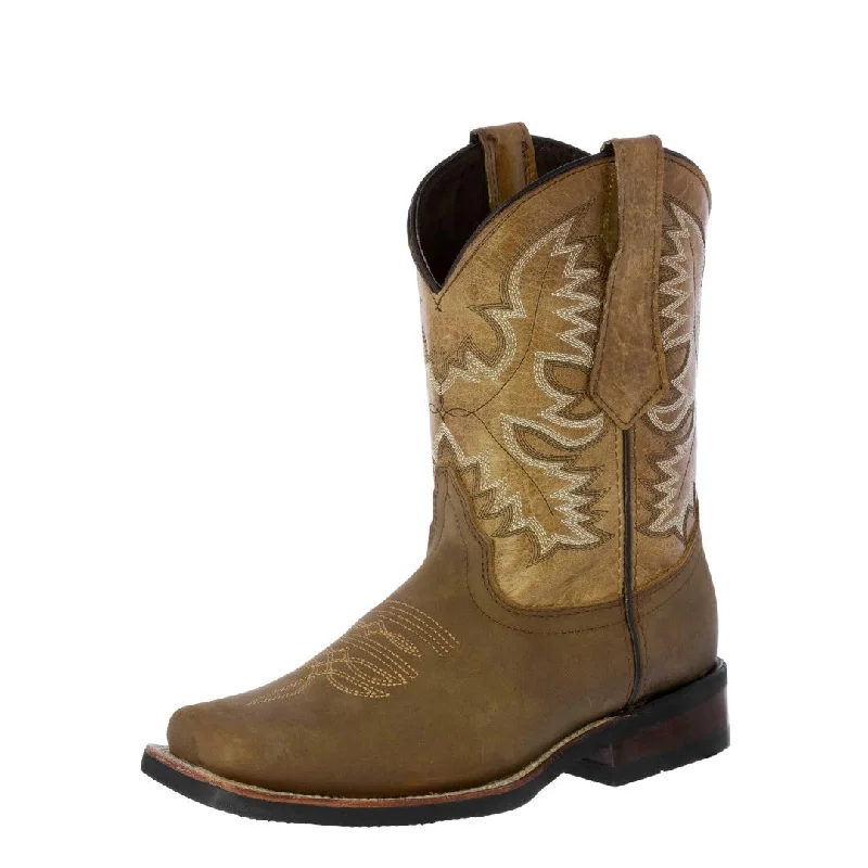 Men's cowboy boots with a concho belt detailMens Sand Western Leather Cowboy Boots - Square Toe