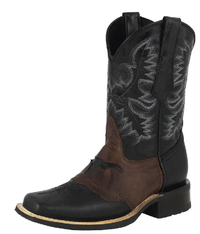 Men's cowboy boots in a dark brown leatherMens Black Western Leather Cowboy Boots Longhorn - Square Toe