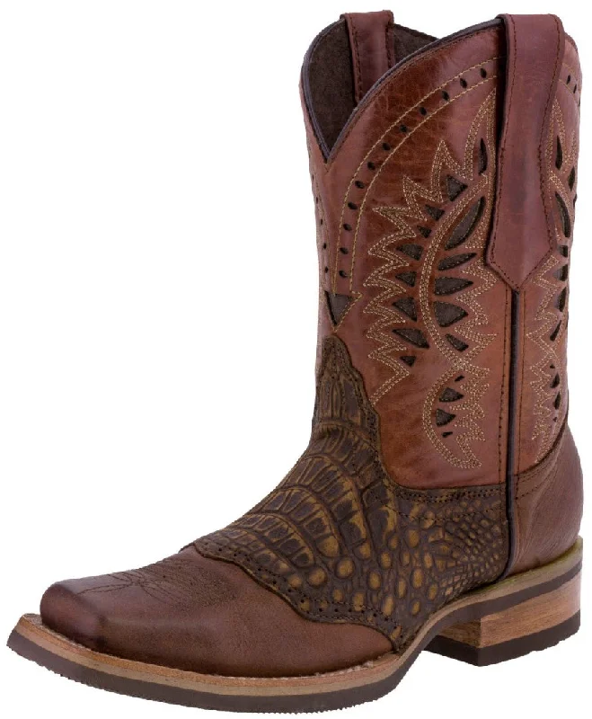 Men's genuine leather cowboy boots with a pointed toeMens Chedron Western Leather Cowboy Boots Alligator Print - Square Toe