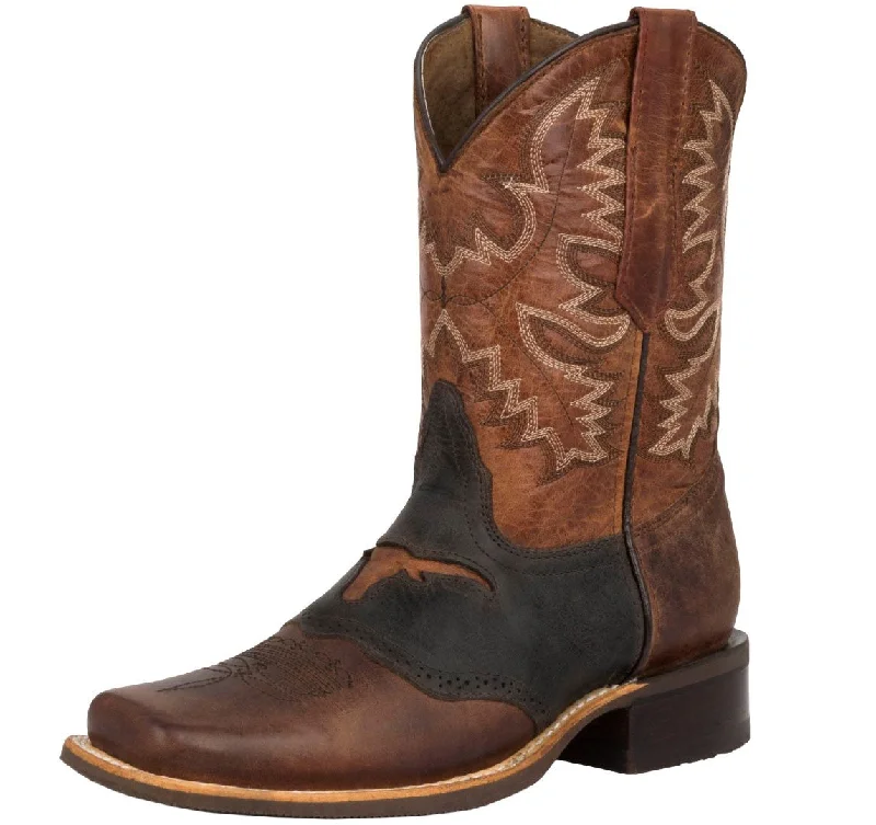 Men's cowboy boots with a decorative inlayMens Cognac Western Leather Cowboy Boots Longhorn - Square Toe