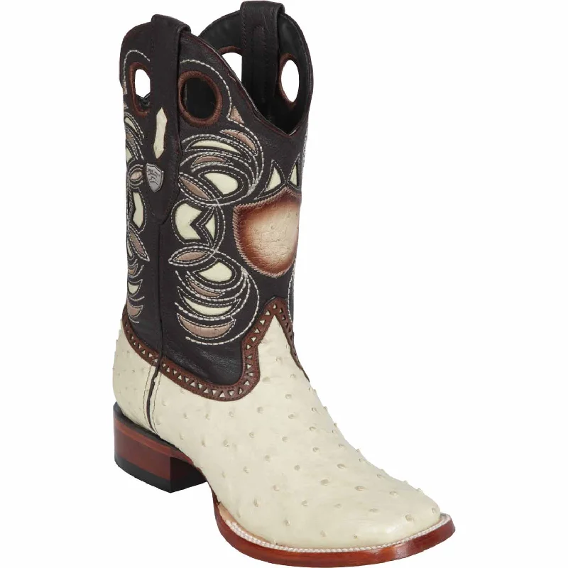 Men's western boots with a distressed leather finish for a rugged lookMen's Wild West Ostrich Skin Ranch Toe Boot 28240304