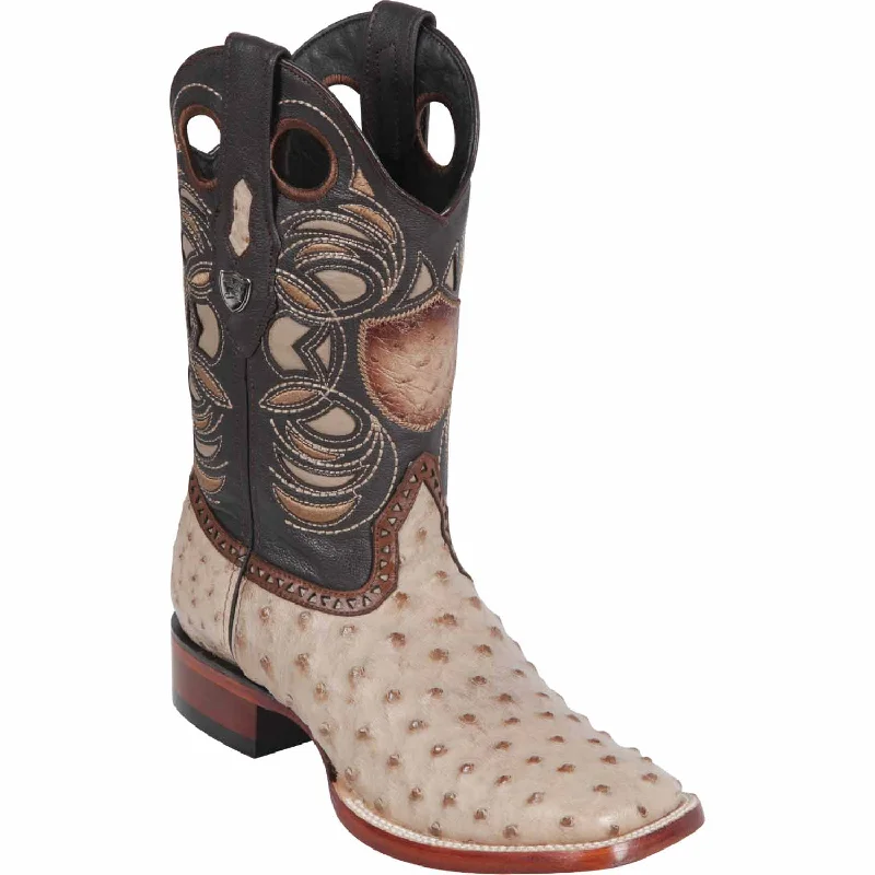 Vintage - style men's western boots with a square toe and spur ledgeMen's Wild West Ostrich Skin Ranch Toe Boot 28240372