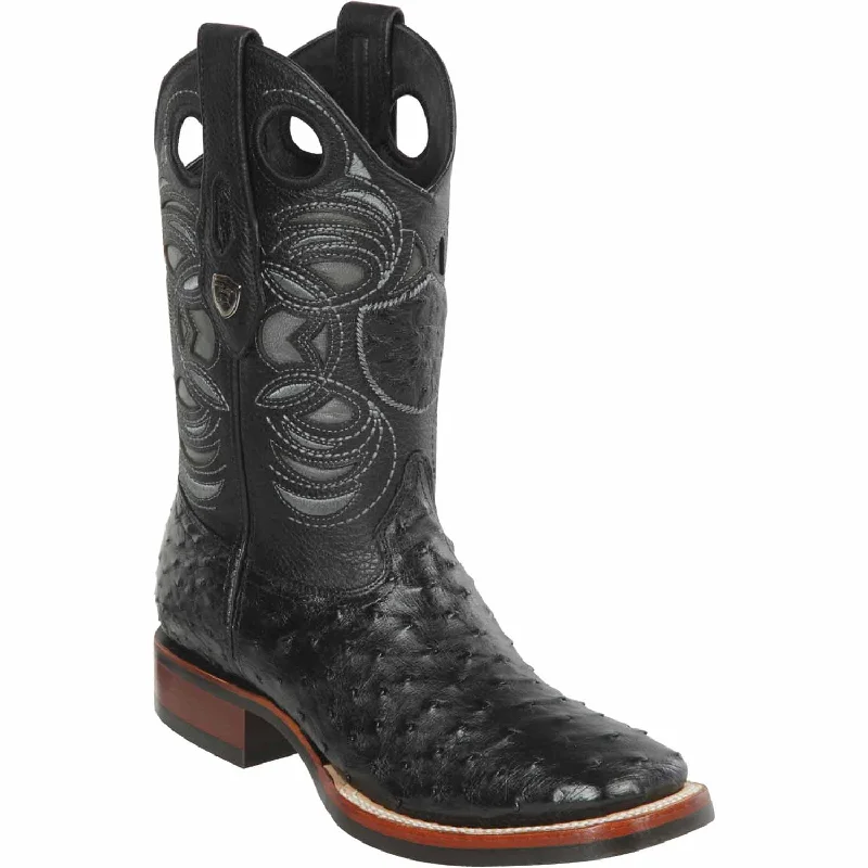 Western - style men's boots with intricate tooling and stitchingMen's Wild West Ostrich Skin Ranch Toe Boot 28250305