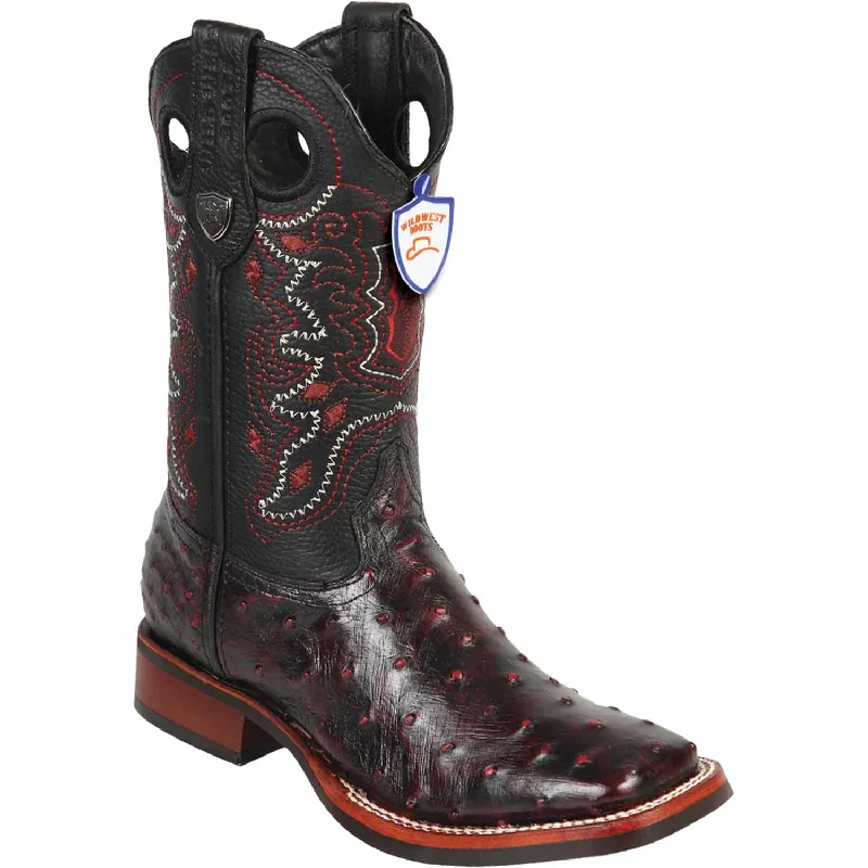 Men's western boots with a decorative inlay on the toe and heelMen's Wild West Ostrich Skin Ranch Toe Boot 28250318