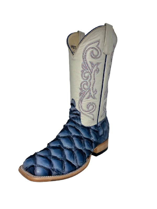 Men's western boots with a high - heeled design and a pointed toeHorsepower Top Hand Men's Sky Blue Big Bass