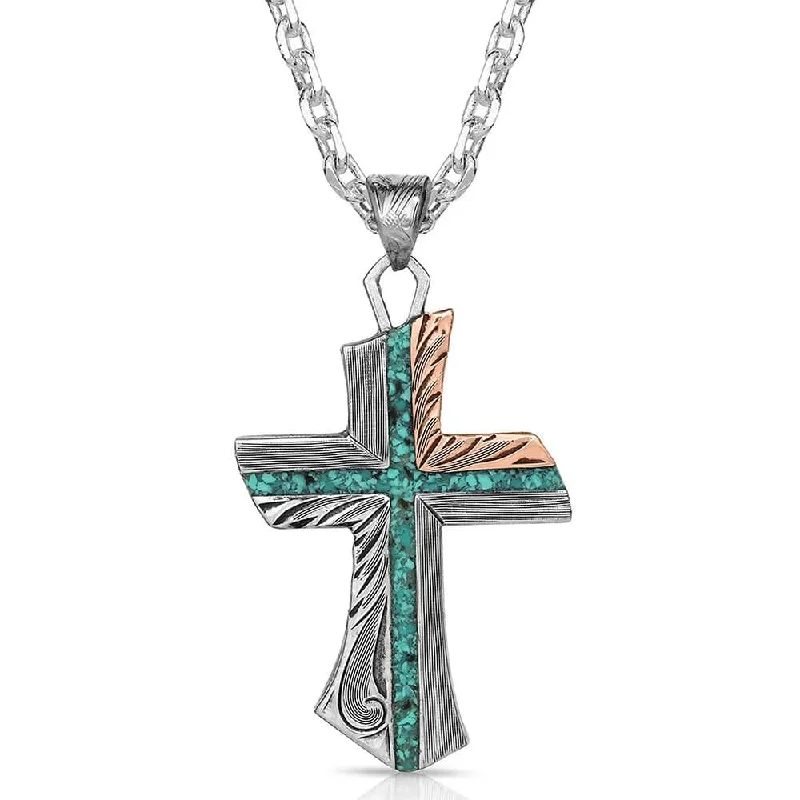 Men's western boots with a rubber sole for traction on various surfacesInner Light Turquoise Cross Necklace