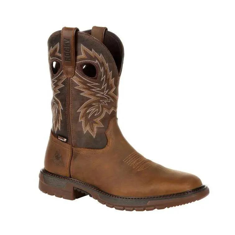 Men's western boots in a rich brown or black leatherRocky Men's Original Ride FLX Waterproof Western Boot RKW0336