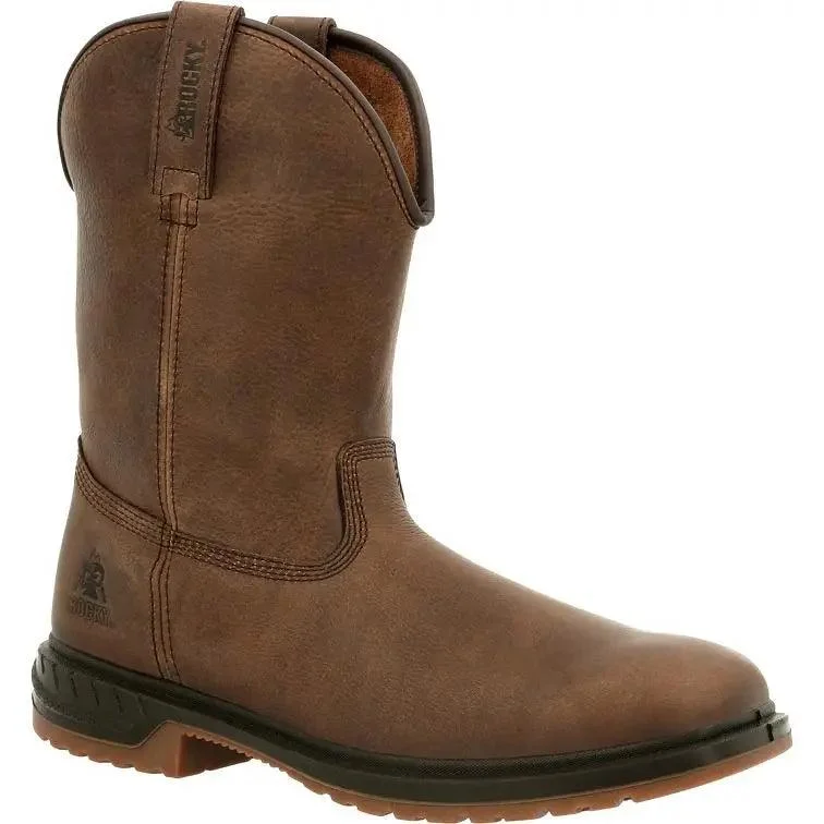 Men's western boots in a rich brown or black leatherRocky Men's Worksmart Unlined Western Boot RKW0346