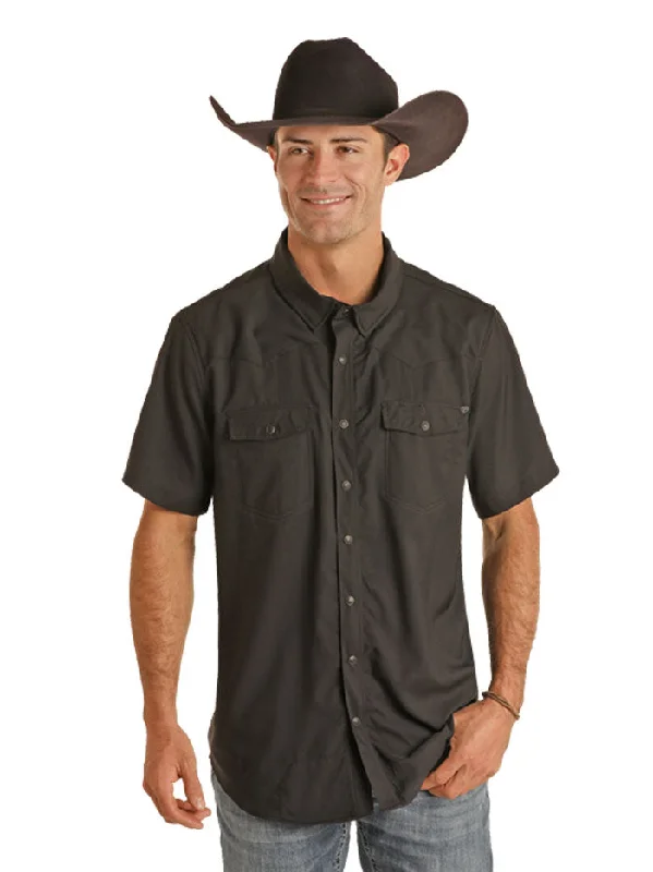 Men's western boots with a leather sole and a heel guardRock & Roll Denim BMN3S02400-BLK Mens Ripstop Short Sleeve Snap Shirt Black