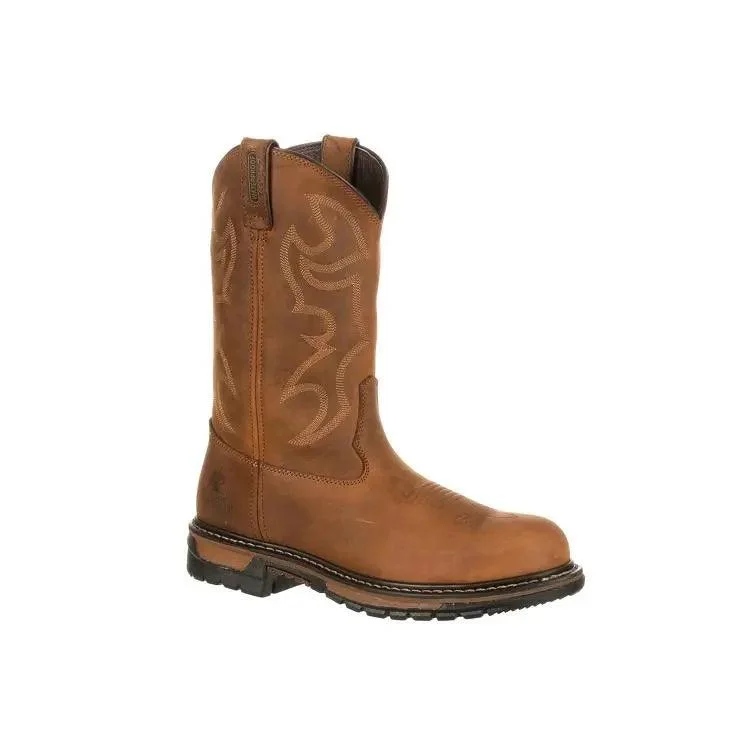 Men's western boots with a decorative concho belt and buckleRocky Original Ride Branson Mens Steel Toe Waterproof Western Roper Boot 2809