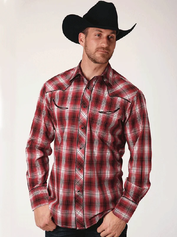 Men's western boots with a distressed leather finish for a rugged lookRoper 1-01-086-0139 Mens Long Sleeve Snap Plaid Western Shirt Red