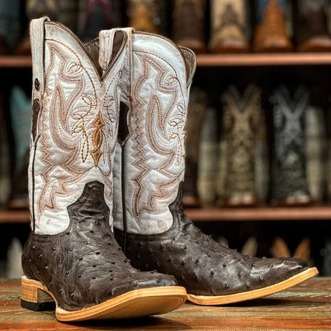 Men's western boots with a silver - toned hardware and accentsTanner Mark Men's Genuine Full Quill Ostrich Square Toe Boots Brown TMX208024