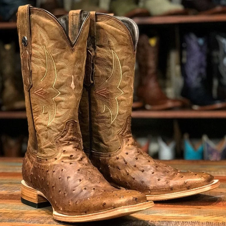 Alligator - embossed men's western boots for a bold statementTanner Mark Men's Genuine Full Quill Ostrich Square Toe Boots Honey TMX200476