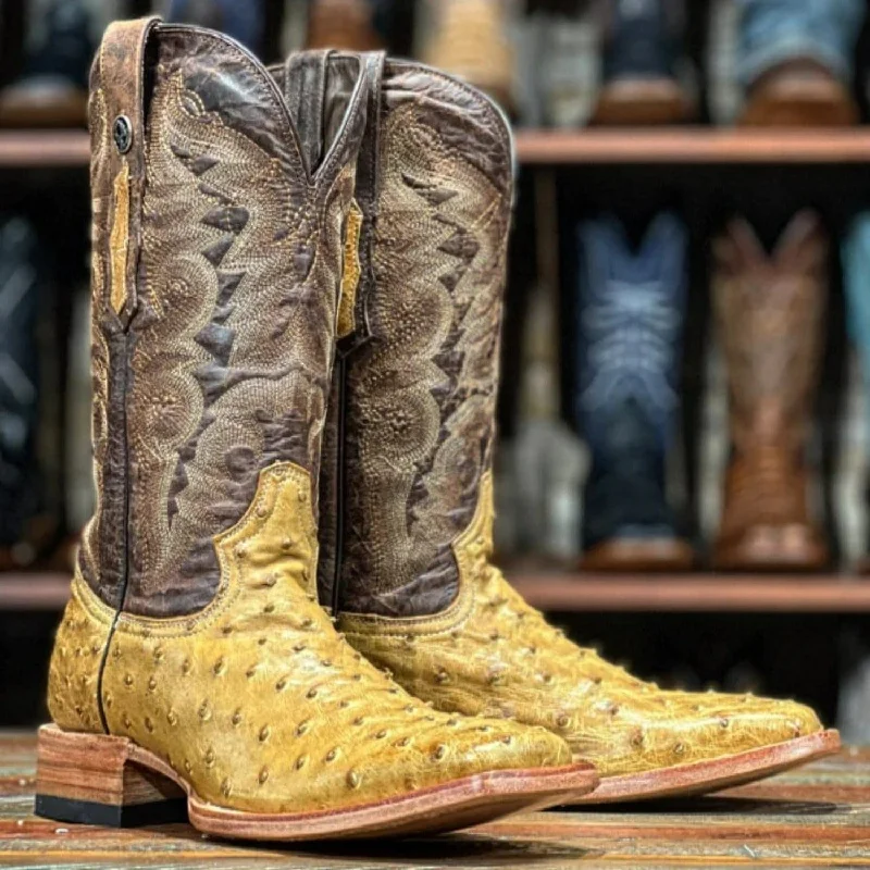 Alligator - embossed men's western boots for a bold statementTanner Mark Men's Genuine Full Quill Ostrich Square Toe Boots MD Saddle  TMX200480