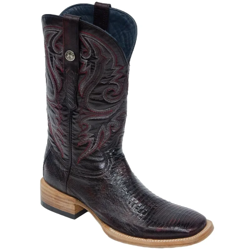 Western - style men's boots with intricate tooling and stitchingTanner Mark Men's Genuine Lizard Leather Square Toe Boots Black Cherry TMX200364