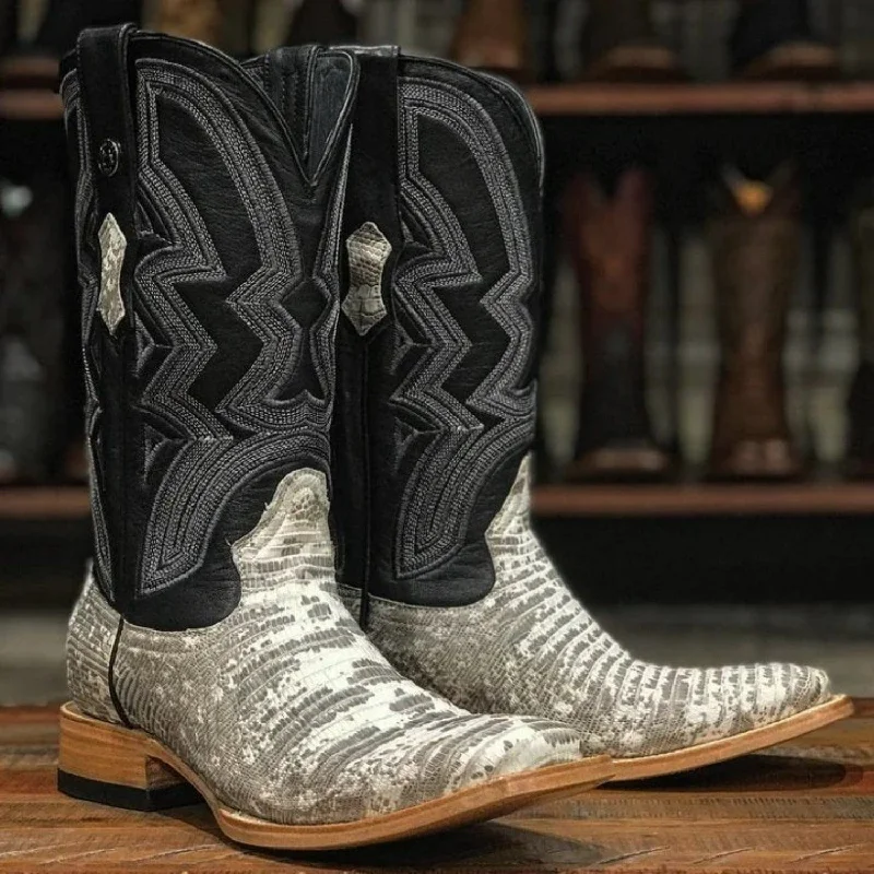 Men's western boots with a leather - wrapped heel and a smooth finishTanner Mark Men's Genuine Lizard Leather Square Toe Boots Natural TMX208020