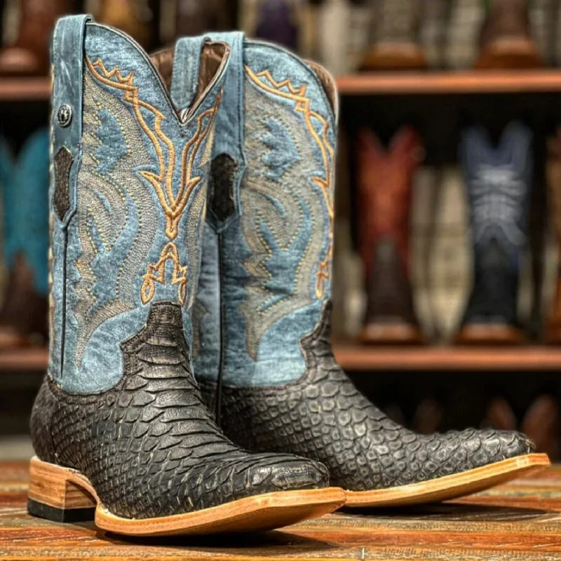 Men's western boots with a distressed leather finish for a rugged lookTanner Mark Men's Genuine Python Square Toe Boots Matte Brown TMX208022