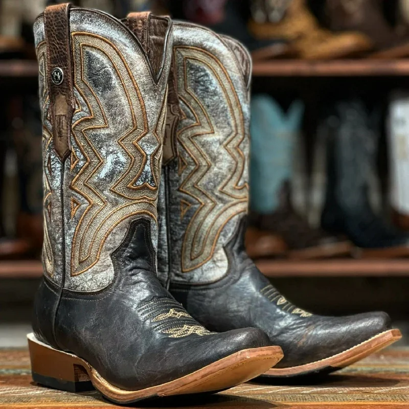 Men's western boots with a leather - wrapped heel and a smooth finishTanner Mark Men's Square Toe Bull Shoulder Leather Boots Brown TM207504