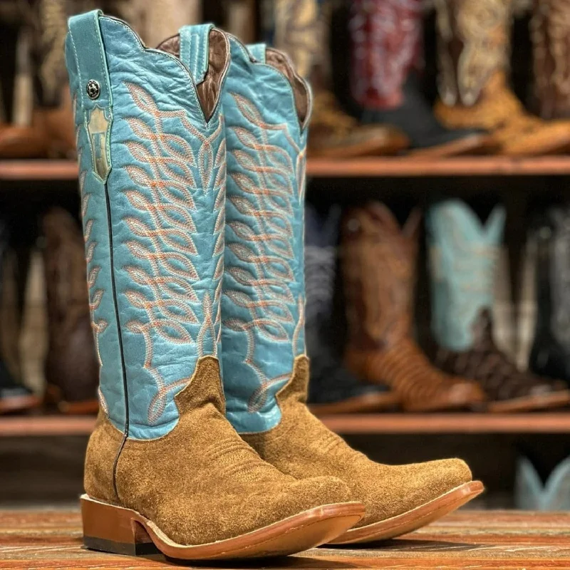 Vintage - style men's western boots with a square toe and spur ledgeTanner Mark Men's Square Toe Leather Boots Rough Out Rustic Brown TM207500