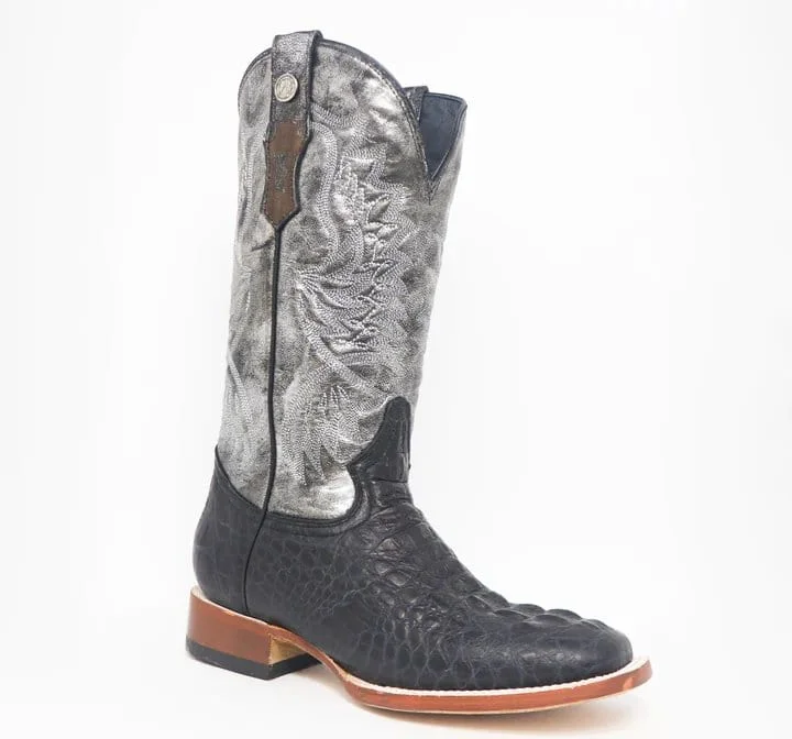 Men's western boots with a concho - studded strap and a pointed toeTanner Mark Women's Amberlyn Print Caiman Hornback Square Toe Boots Black TML207075