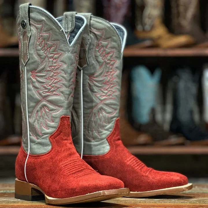 Western - style men's boots with intricate tooling and stitchingTanner Mark Women's Leather Square Toe Boots Red TML207095