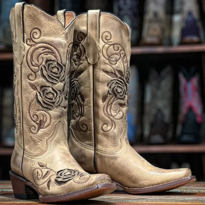 Men's western boots with a silver - toned hardware and accentsTanner Mark Women's McAllen Leather Square Toe Boots Sand TML205062